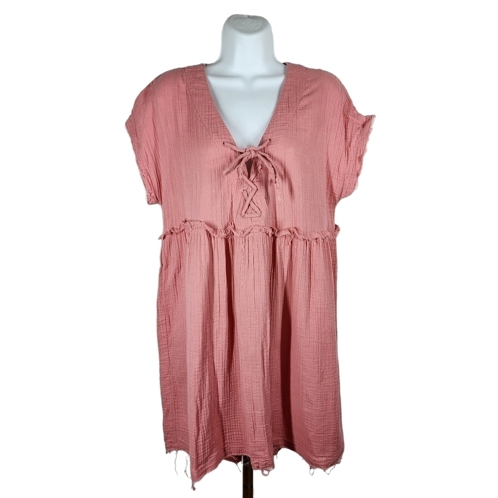 TRUE CRAFT BABY DOLL BOHO FRAYED MINI DRESS